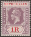 Click for more photos and details Seychelles 1921 KGV 1r Dull Purple and Red Die II Mint SG119