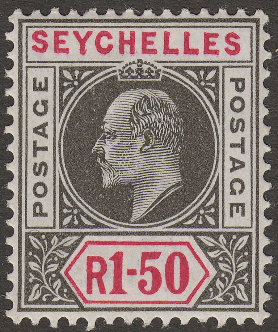 Seychelles 1903 KEVII 1r50c Black and Carmine Mint SG55