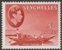 Click for more photos and details Seychelles 1942 KGVI Pirogue 5r Red Mint SG149a