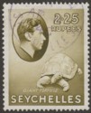 Click for more photos and details Seychelles 1938 KGVI Tortoise 2r25c Olive Chalky Used SG148