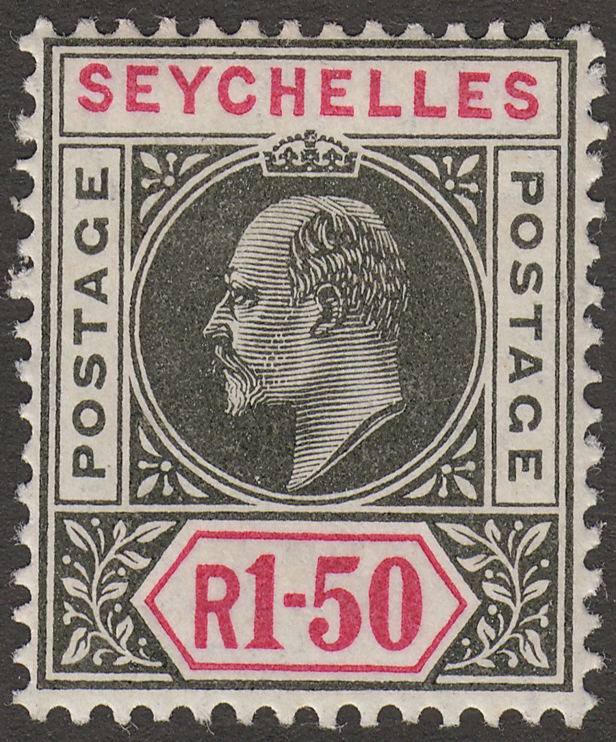 Seychelles 1906 KEVII 1r50c Black and Carmine Mint SG69