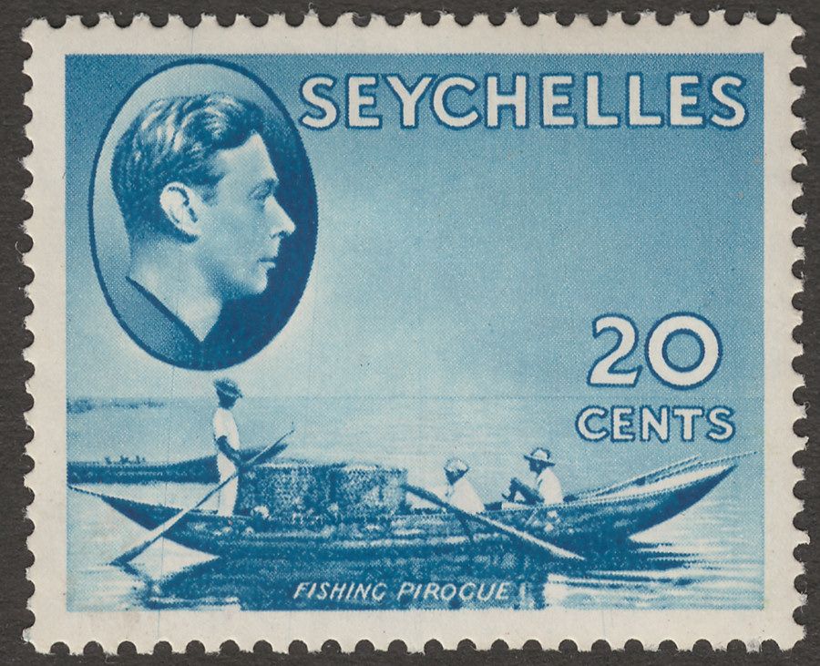 Seychelles 1938 KGVI Pirogue 20c Blue Mint SG140