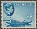 Click for more photos and details Seychelles 1938 KGVI Pirogue 20c Blue Mint SG140