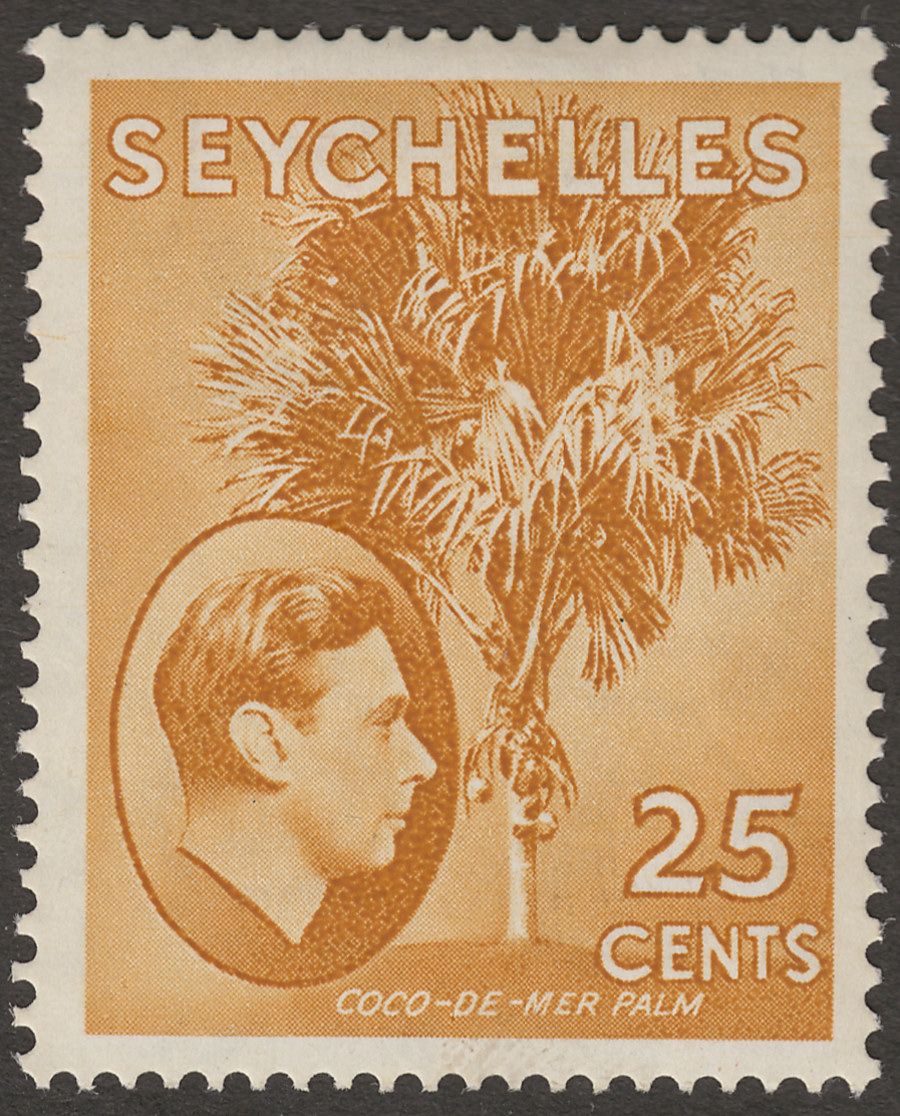 Seychelles 1938 KGVI Palm Tree 25c Brown-Ochre Mint SG141