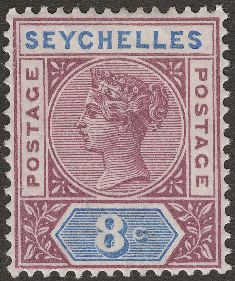 Seychelles 1892 QV 8c Brown-Purple and Ultramarine Die II Mint SG11