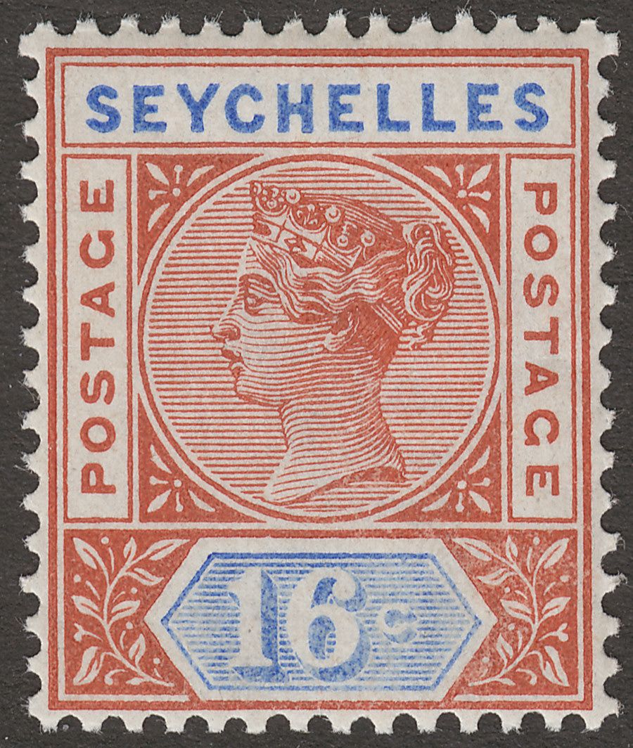 Seychelles 1892 QV 16c Chestnut and Ultramarine Die II Mint SG14
