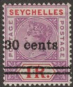 Click for more photos and details Seychelles 1902 QV 30c Surcharge on 1r Mauve + Red Var Narrow 0 in 30 Mint SG43a