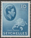 Click for more photos and details Seychelles 1941 KGVI Tortoise 30c Blue Chalky Mint SG142a