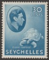 Click for more photos and details Seychelles 1941 KGVI Tortoise 30c Blue Chalky Mint SG142a