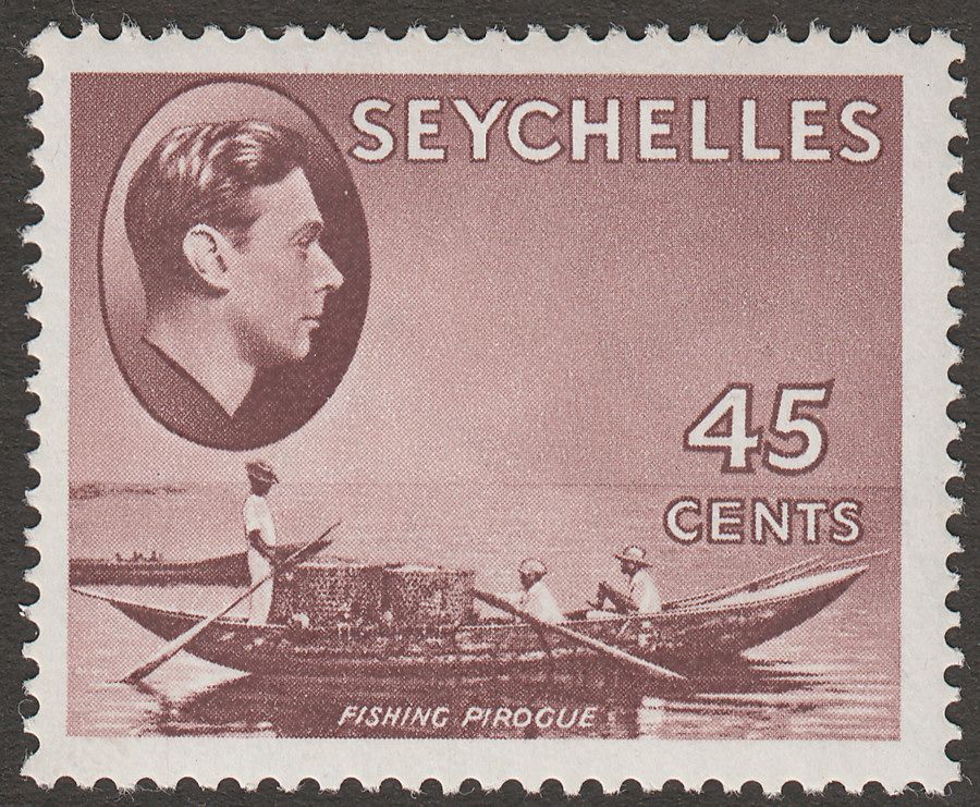 Seychelles 1949 KGVI Pirogue 45c Purple-Brown Chalky Mint SG143b