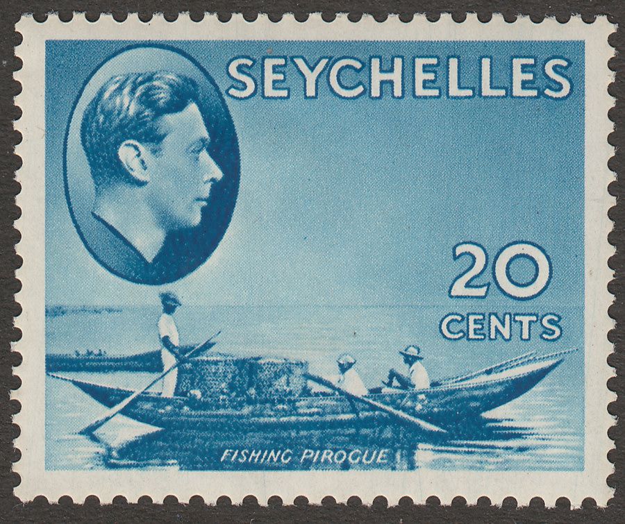 Seychelles 1938 KGVI Pirogue 20c Blue Mint SG140