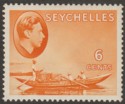 Click for more photos and details Seychelles 1938 KGVI Pirogue 6c Orange Mint SG137