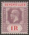 Click for more photos and details Seychelles 1921 KGV 1r Dull Purple and Red Die II Mint SG119