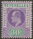 Seychelles 1906 KEVII 30c Violet and Green with Variety Dented Frame Mint SG66a