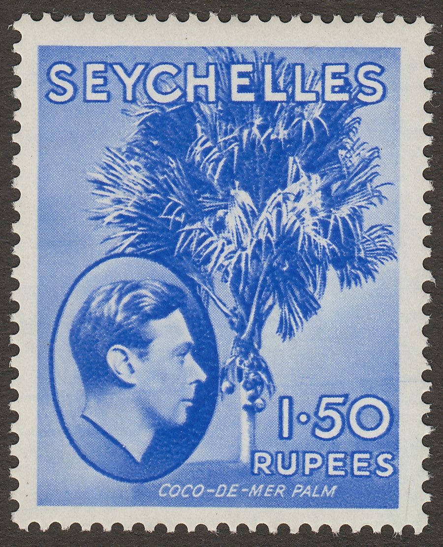 Seychelles 1938 KGVI Palm Tree 1r50c Ultramarine Chalky Mint SG147