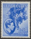Click for more photos and details Seychelles 1938 KGVI Palm Tree 1r50c Ultramarine Chalky Mint SG147