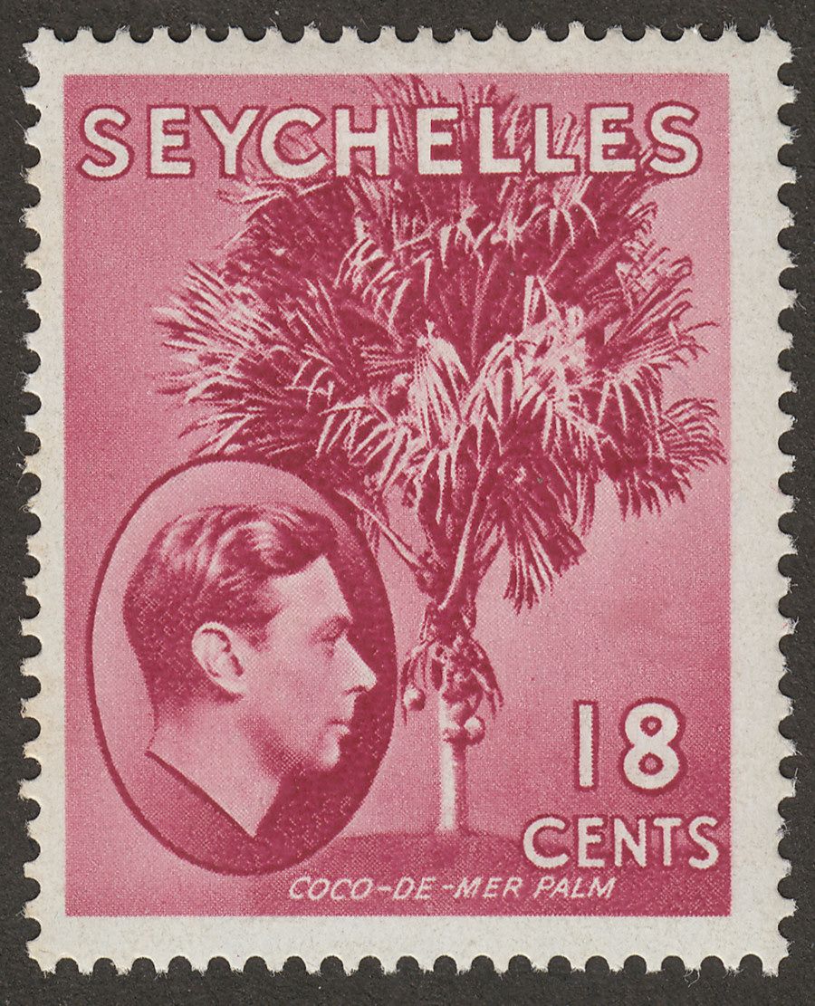 Seychelles 1941 KGVI Palm Tree 18c Carmine-Lake Mint SG139c