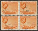 Seychelles 1938 KGVI Pirogue 6c Orange Block of Four Used SG137