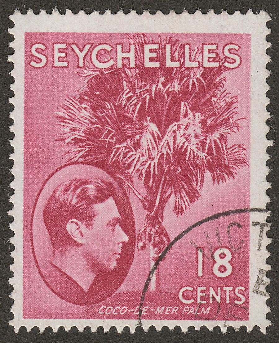 Seychelles 1949 KGVI Palm Tree 18c Rose-Carmine Used SG139cb