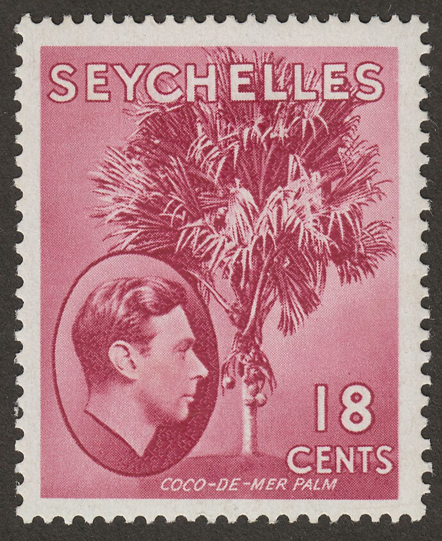 Seychelles 1941 KGVI Palm Tree 18c Carmine-Lake Mint SG139c