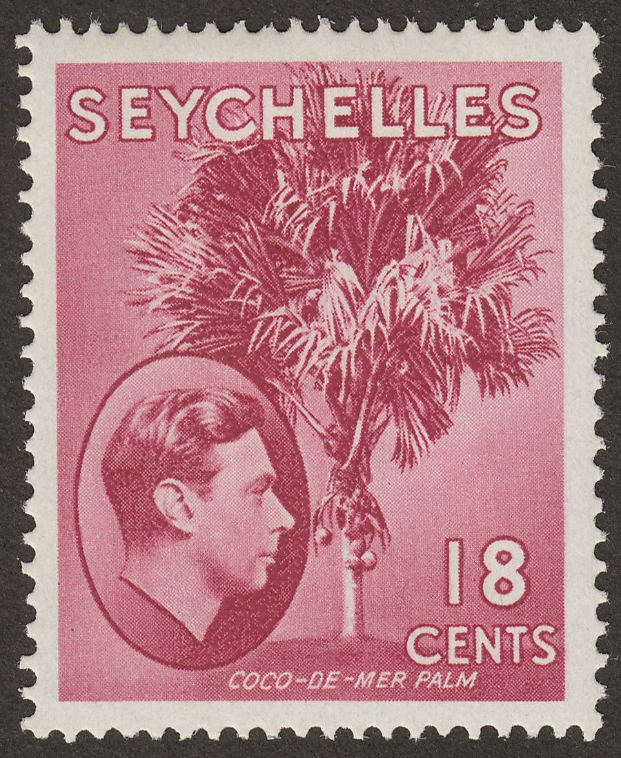 Seychelles 1941 KGVI Palm Tree 18c Carmine-Lake Mint SG139c