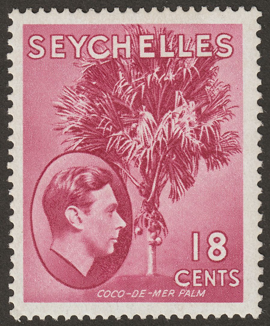 Seychelles 1942 KGVI Palm Tree 18c Carmine-Lake Mint SG139ca