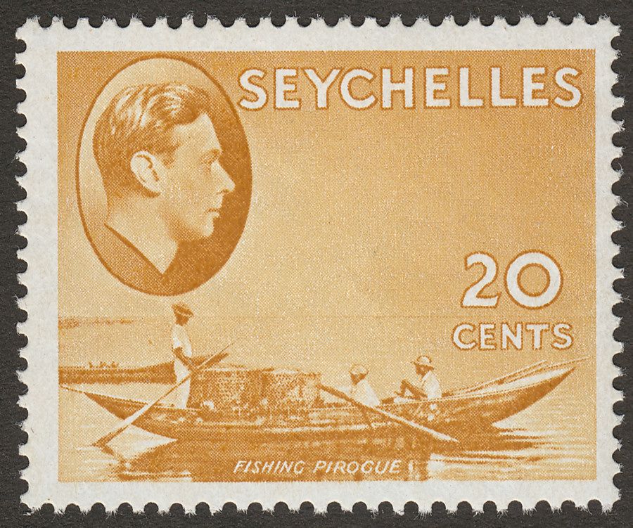 Seychelles 1942 KGVI Pirogue 20c Brown-Ochre Mint SG140b