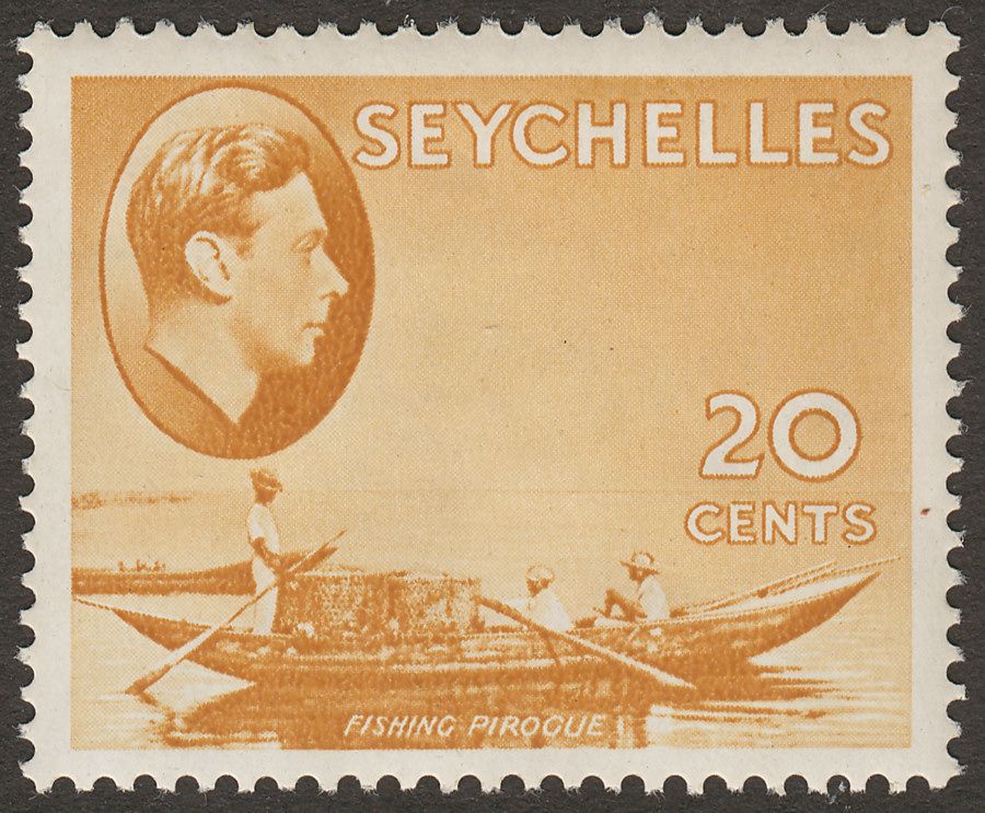Seychelles 1941 KGVI Pirogue 20c Brown-Ochre Chalky Mint SG140a