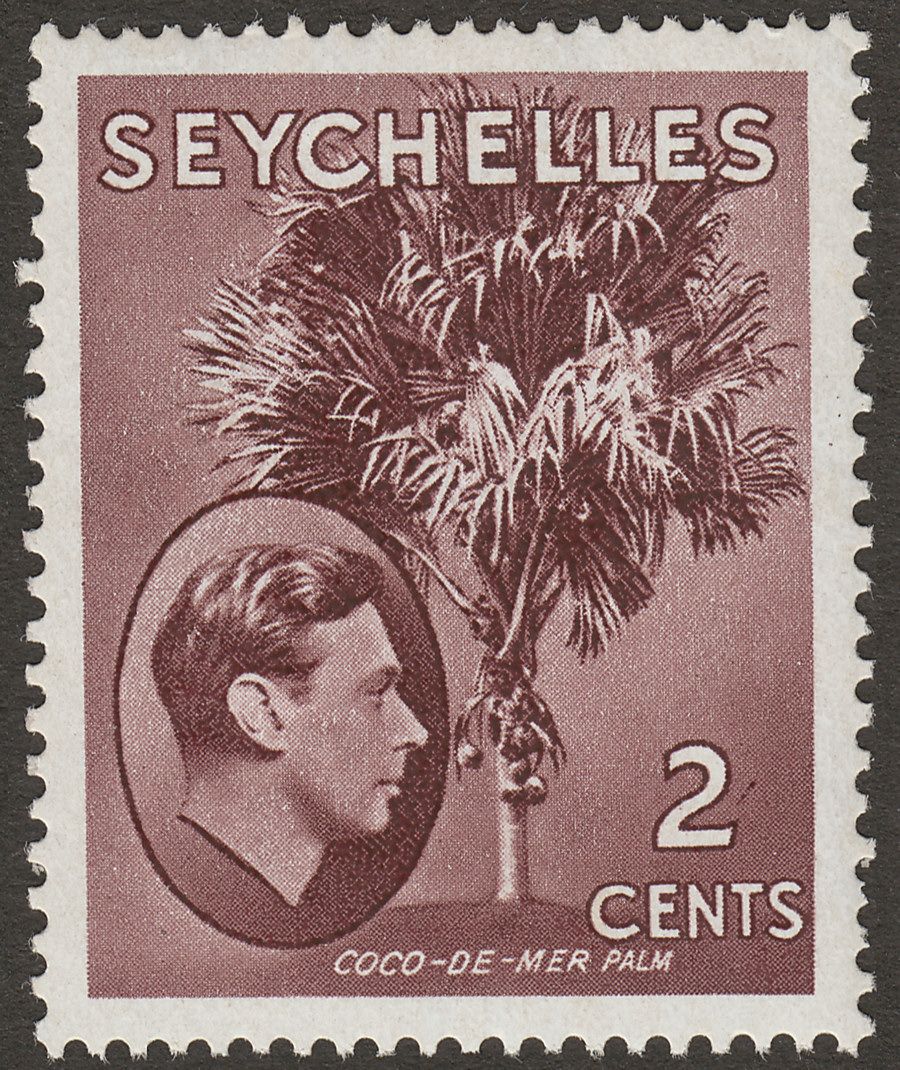 Seychelles 1942 KGVI Palm Tree 2c Purple-Brown Mint SG135a