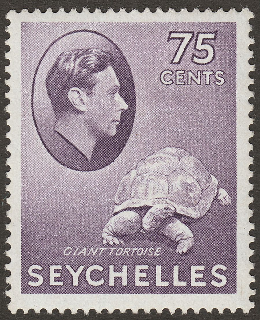 Seychelles 1942 KGVI Tortoise 75c Deep Slate-Lilac Mint SG145ab