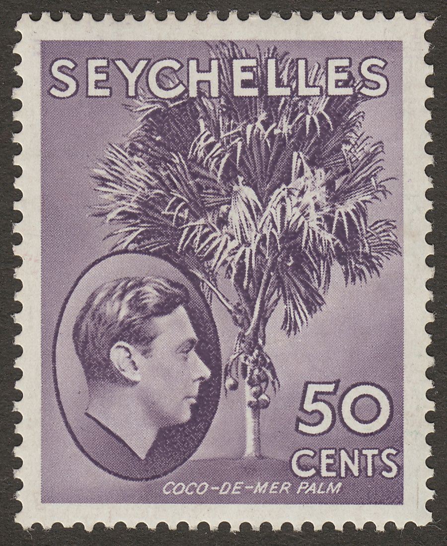 Seychelles 1938 KGVI Palm Tree 50c Deep Reddish Violet Chalky Mint SG144