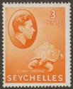 Seychelles 1941 KGVI Tortoise 3c Orange Chalky Mint SG136a