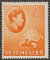 Click for more photos and details Seychelles 1941 KGVI Tortoise 3c Orange Chalky Mint SG136a