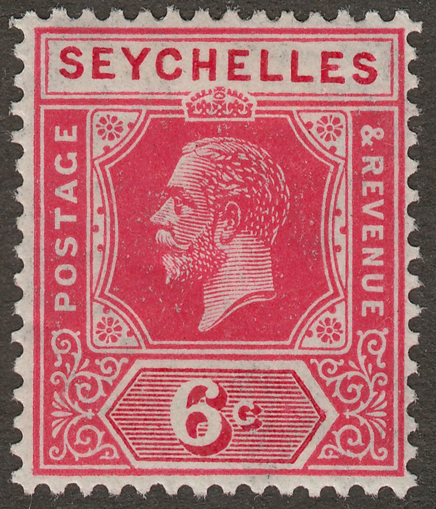 Seychelles 1921 KGV 6c Carmine wmk Inverted Mint SG104w