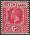 Click for more photos and details Seychelles 1921 KGV 6c Carmine wmk Inverted Mint SG104w