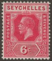 Seychelles 1921 KGV 6c Carmine wmk Inverted Mint SG104w