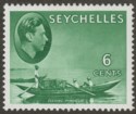 Click for more photos and details Seychelles 1949 KGVI Pirogue 6c Green Chalky Mint SG137c