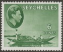 Click for more photos and details Seychelles 1941 KGVI Pirogue 6c Grey-Green Chalky Mint SG137a