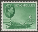 Click for more photos and details Seychelles 1949 KGVI Pirogue 6c Green Chalky Mint SG137c