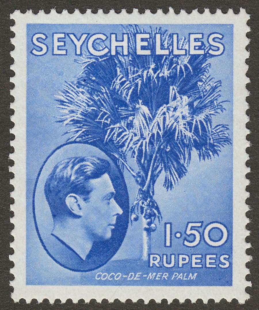 Seychelles 1942 KGVI Palm Tree 1r50c Ultramarine Mint SG147a