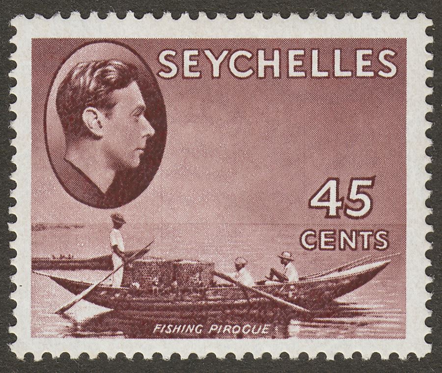 Seychelles 1942 KGVI Pirogue 45c Purple-Brown Mint SG143a
