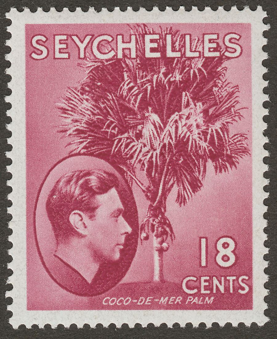 Seychelles 1941 KGVI Palm Tree 18c Carmine-Lake Mint SG139c