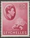 Click for more photos and details Seychelles 1938 KGVI Tortoise 30c Carmine Mint SG142 cat £50