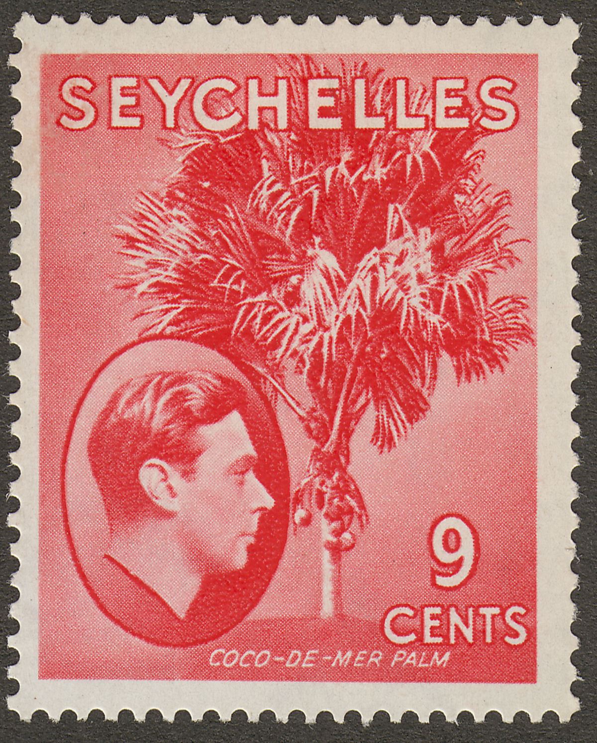 Seychelles 1938 KGVI Palm Tree 9c Scarlet Mint SG138 cat £18