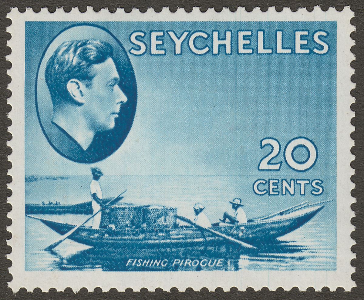 Seychelles 1938 KGVI Pirogue 20c Blue Mint SG140 cat £45