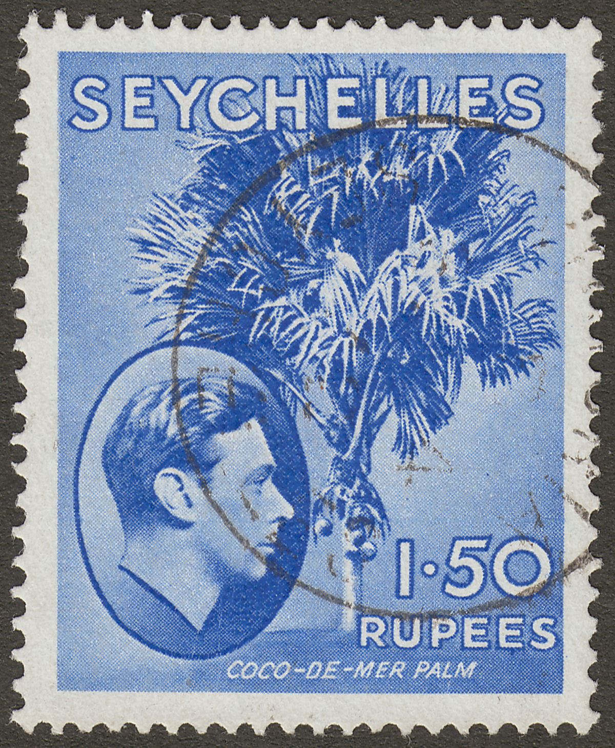 Seychelles 1942 KGVI Palm Tree 1r50c Ultramarine Used SG147a
