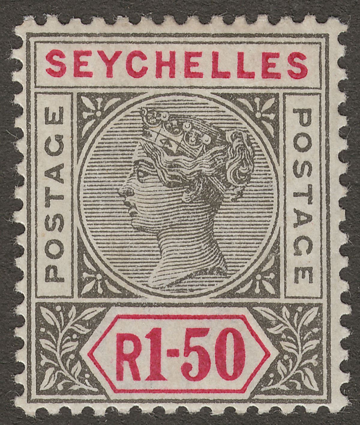Seychelles 1900 QV 1r50c Grey and Carmine Mint SG35 cat £85