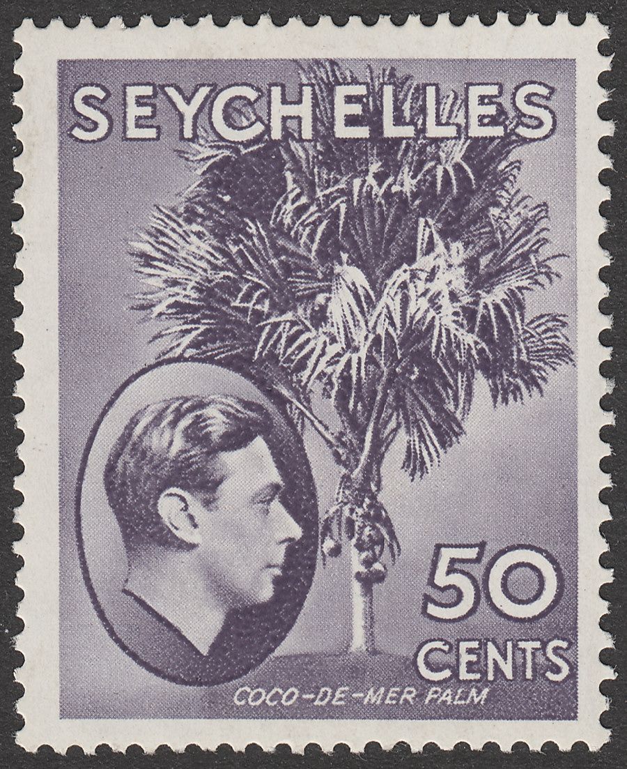 Seychelles 1938 KGVI Palm Tree 50c Deep Reddish Violet Chalky Mint SG144