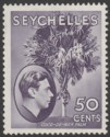 Click for more photos and details Seychelles 1938 KGVI Palm Tree 50c Deep Reddish Violet Chalky Mint SG144