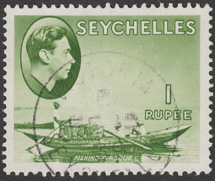 Seychelles 1938 KGVI Pirogue 1r Yellow-Green Used SG146